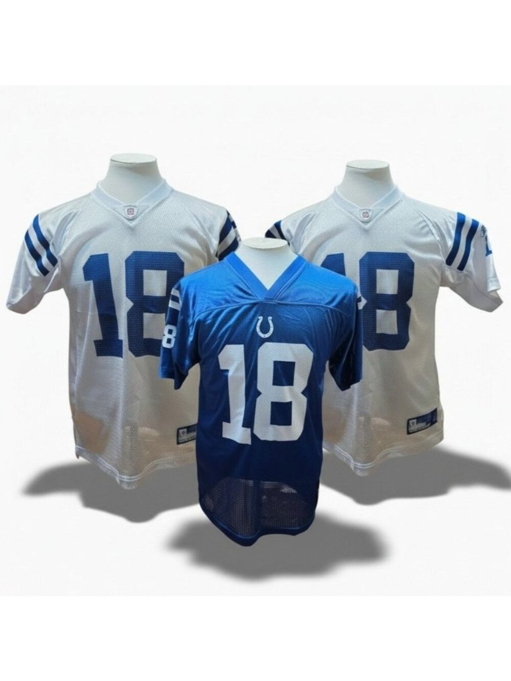 Lot of 3 Vintage Peyton Manning Colts Jerseys Youth XL 18-20 Reebok NFL Blue Whi